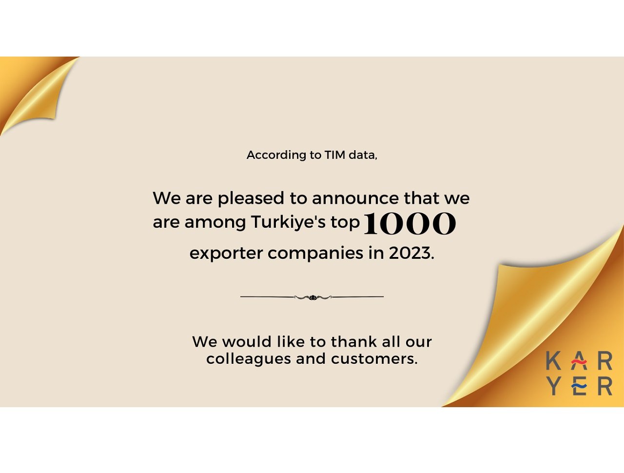 Компания KARYER добилась значительного успеха в экспортном рейтинге Турции в 2023 году